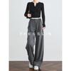 FAESSLIN Women's High-Waist Gray Straight-Leg Trousers