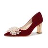 2025 Pointed Toe Rhinestone Bow Suede Women's Singles