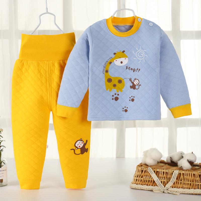 Winter Children's Cotton Warm Pajamas Set Boys and Girls with Fleece Thick Pajamas Set