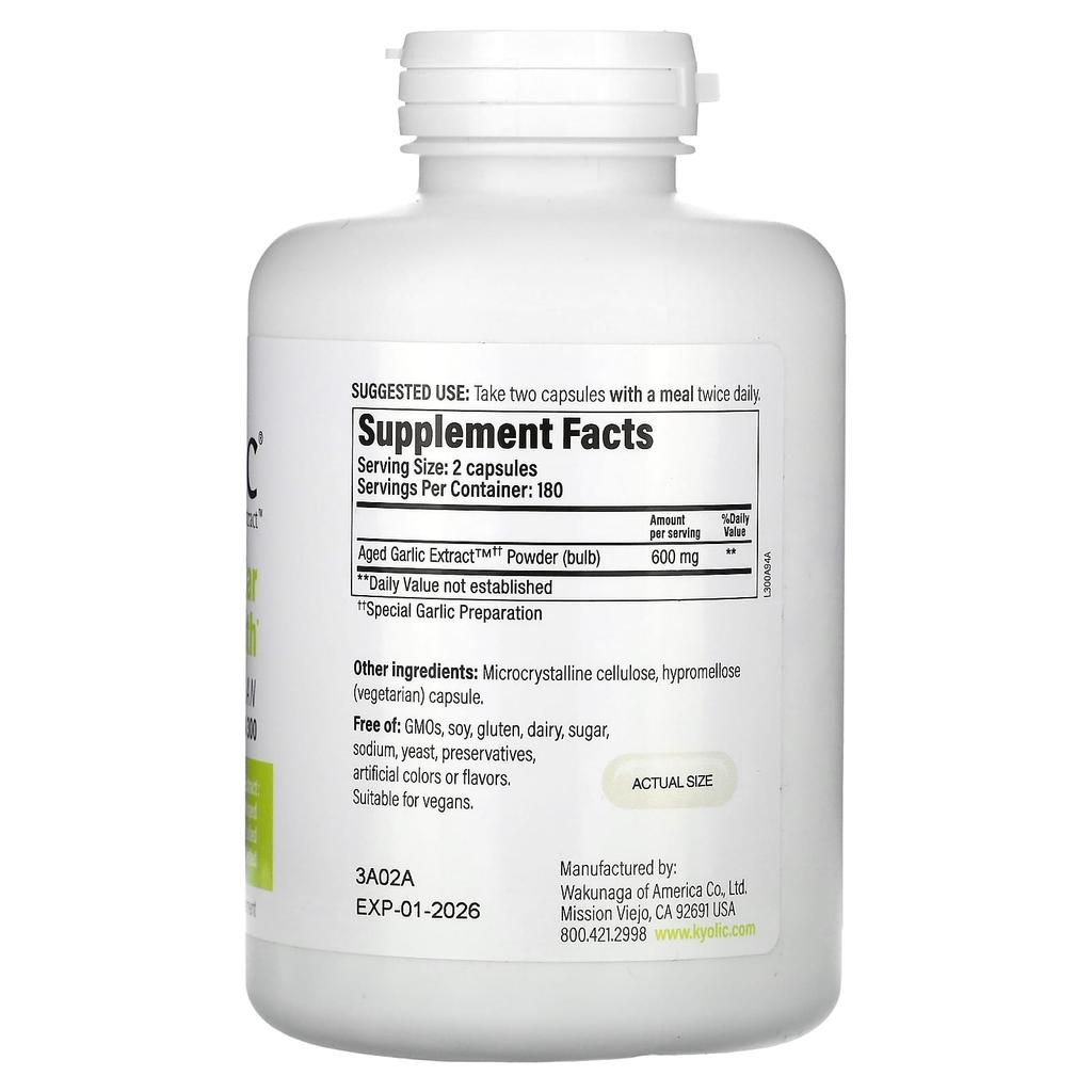 Aged Garlic Extract, Cardiovascular Health, Vegan Formula 300, 600Mg, 360 Veggie Caps (300Mg Per Capsule)
