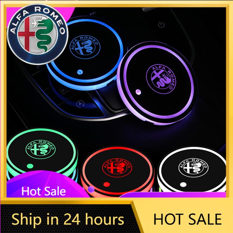 Car Stickers For Alfa Romeo 2PC 7 Colors LED Car Cup Holder Glow Coaster Water Coaster for Alfa Romeo 159 Giulietta Mito 147 Giu