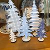 Nordic Style Xmas Displays 5Pcs Wooden Christmas Tree Ornaments, Blue And White Desktop Holiday Decorations Plaid/Snowflake/Polka Dot for Home