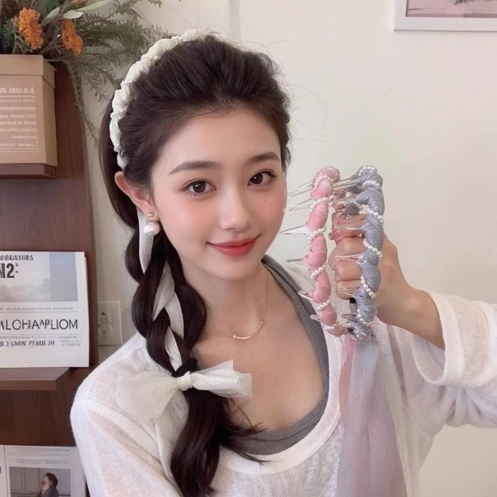 Tooth Comb Satin Fabric Hair Bands U Shape Bow Braided Headbands for Women and Girl