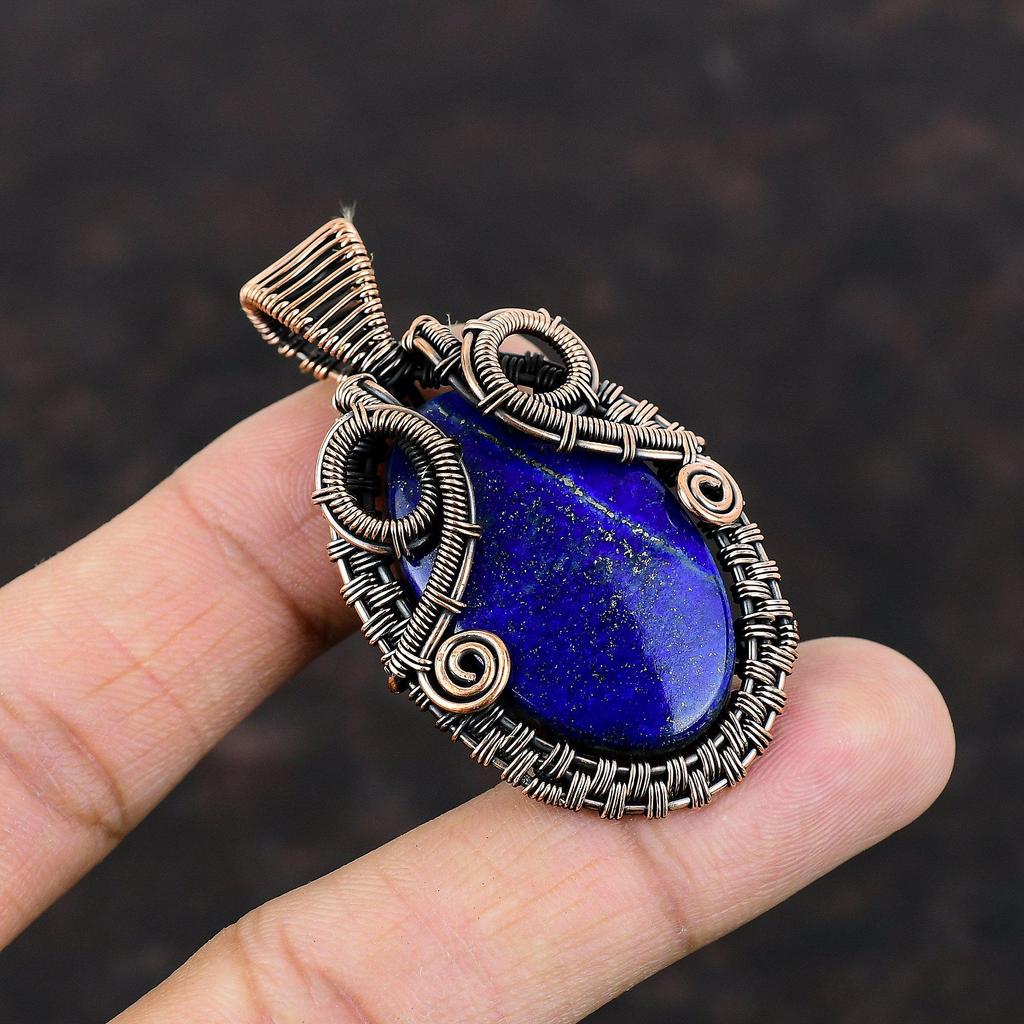 Подвеска из лазурита, медная проволока, обернутая подвеска, антикварные ювелирные изделия, медные украшения ручной работы, подвеска из натурального драгоценного камня, подарок для него, женская подвеска