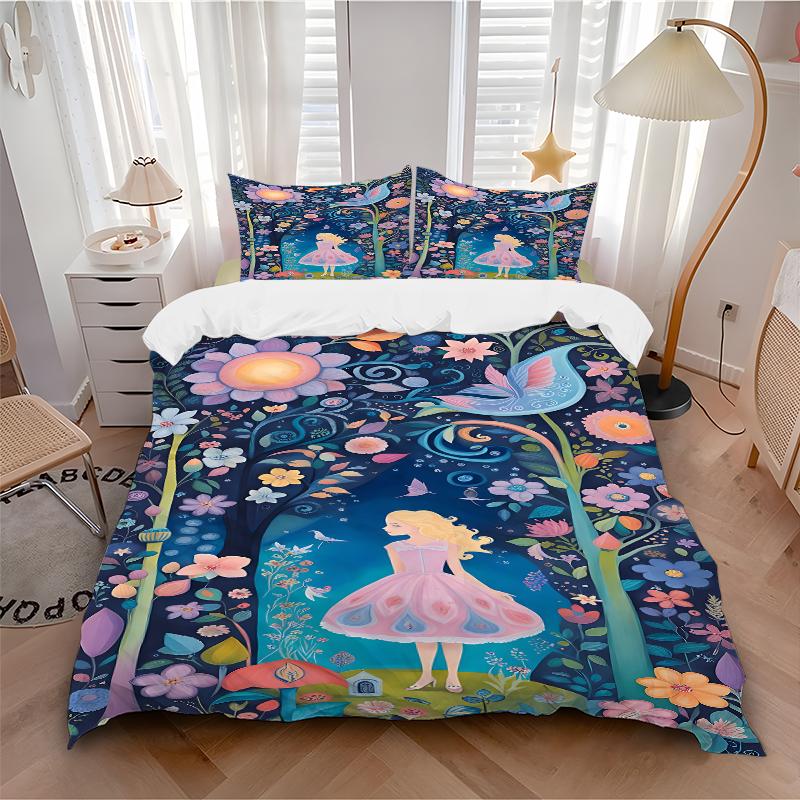 3Pcs Fantasy Garden Journey Bedding Set Quilt Cover Pillowcase Home Christmas Xmas Halloween Gift 1 Duvet Cover 2 Pillowcase M929227