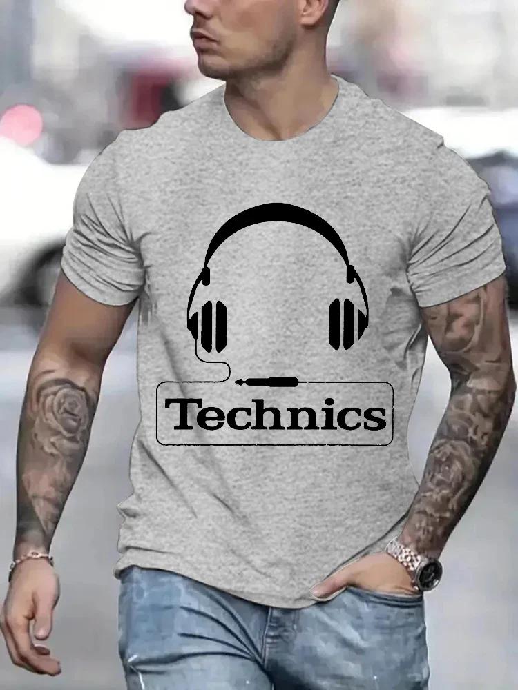 Футболки с принтом наушников Technics для мужчин Харадзюку Модные футболки Оверсайз Летние с коротким рукавом Модные Свободные DJ Футболки Топы