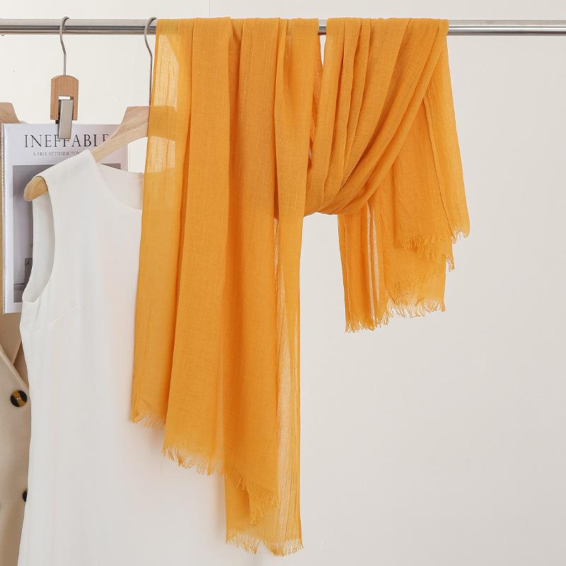 Однотонный тонкий шарф Женская солнцезащитная шаль Однотонный простой Имитация хлопка и льна Шелковый шарф Пряжа высокого класса