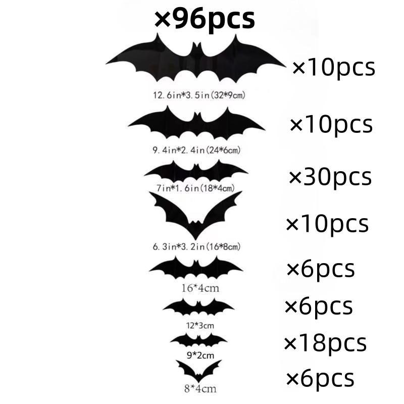Halloween 3D Bats Wall Decorations, Black Hanging Bat Stickers, Spooky Party Supplies for Haunted House Decor