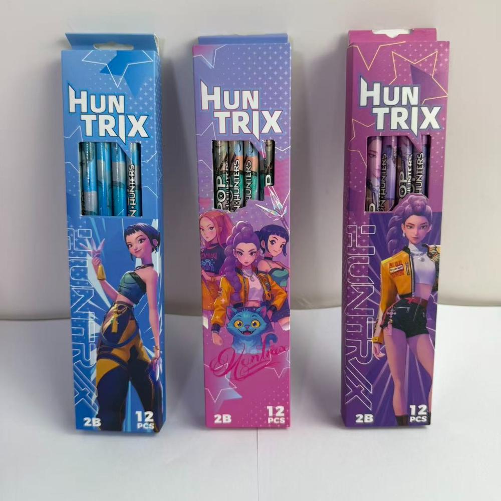 Kpop Демон Охотник Huntrix Тема 12 шт. Деревянные карандаши 2B Плавное письмо Графитовые карандаши для набросков Школьные принадлежности Подарок для студентов