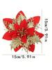 6PCS Gold Powder Christmas Flower Simulation Flower Christmas Tree Pendant Decoration Flower Wreath Accessories
