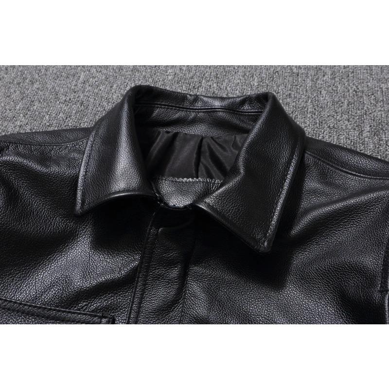 Китайский размер Повседневная натуральная воловья кожаная мужская куртка облегающая черная кожаная куртка мужское пальто мужская кожаная куртка весна осень