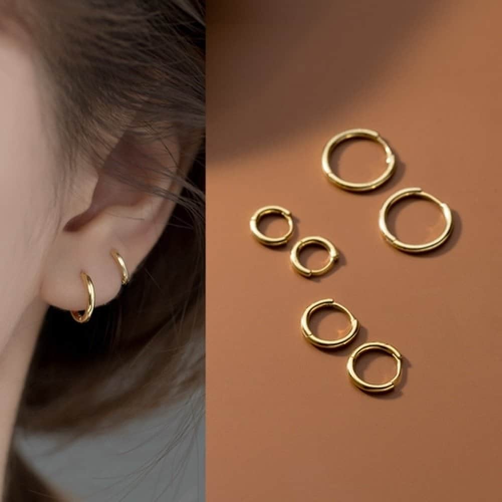 Hermosa:J E083 Basic One-Touch Ring Silver 925 Earrings