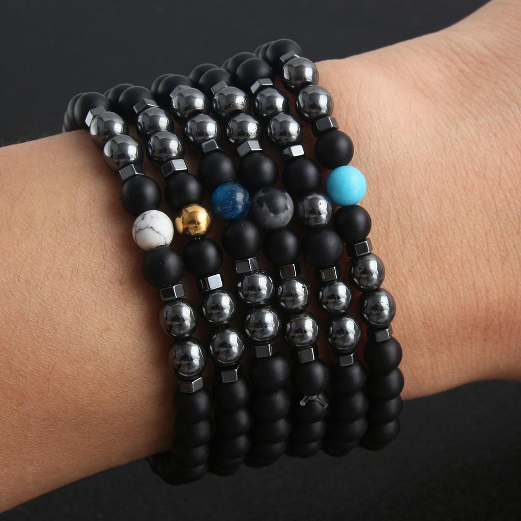 A Piece of Frosted Stone, Black Beads, Black Gallstones, Natural Stone Bead Bracelet, Retro Magnetic Bracelet, Men's Accessory