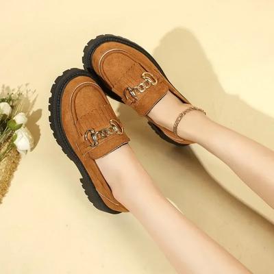 2024 Осень Женские туфли-лодочки с кисточками на толстой подошве, легкие удобные туфли на платформе с металлической пряжкой, повседневные туфли для мам, женские лоферы на танкетке