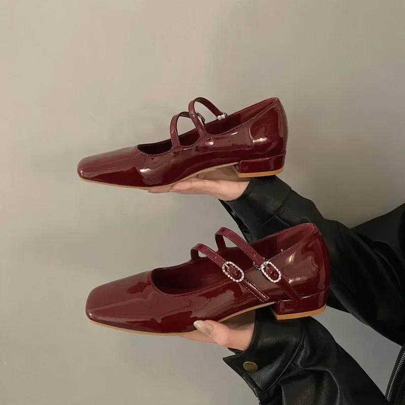 Fashion Medium Heeled Mary Jane Single Shoes for Women Retro Thick Heel Ballet Shoes Cross Buckle Shallow SoftSole Shoe 2025