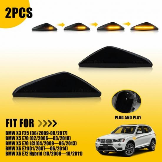 Dynamic Amber Fender Smoked LED Side Marker For X5 Lights BMW E70 2006-2010