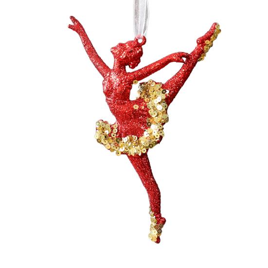 Glitter Sequined Christmas Ornament Red Snowflake/Butterfly/Star/Reindeer/Ballerina Hanging Decoration for Xmas Tree Doors Windows Walls Holiday Home