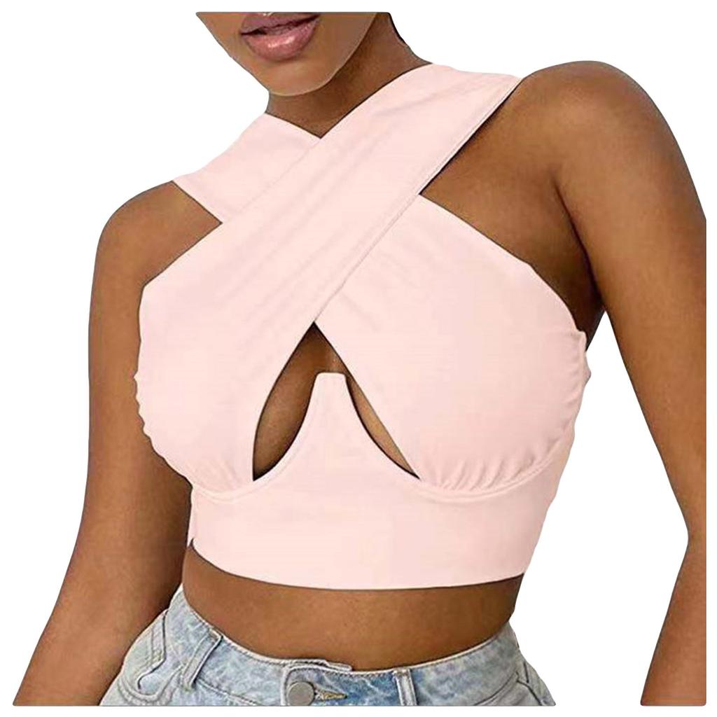 Женский однотонный топ на бретельках с вырезом крест-накрест и запахом