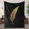 1pc Black Feather Print Flannel Blanket - Soft, High-Definition Digital Print, 100% Polyester, All-Season Comfort, Perfect Gift