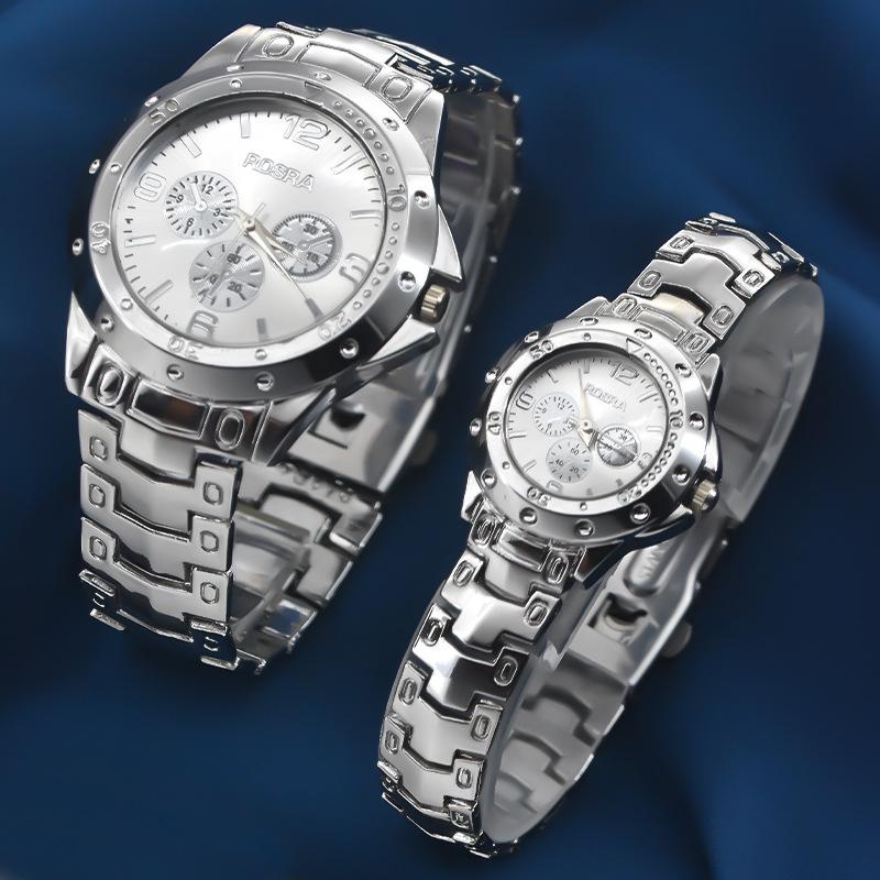 Мужские деловые часы Модные стальные ремешки Мужские и женские Роскошные Золотые Повседневные Парные часы Циферблат с тремя стрелками Наручные часы