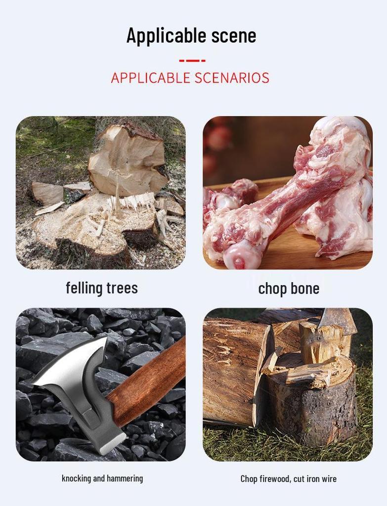 Hand-Forged Long-Handled Camping Axe for Wood Splitting and Firewood Cutting