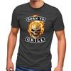 Men's T-Shirt Grilling with Slogan Born to Grill Skull Flames Fun Shirt-