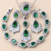 Новый   Большое Ожерелье Ювелирные Изделия Зеленый Циркон Длинные Серьги Наборы Для Женщин Набор Обручальное Кольцо Браслеты Бесплатная Доставка