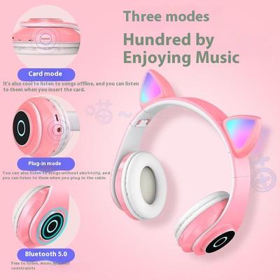 Bluetooth-гарнитура с кошачьими ушками, складная, светящаяся, стереоаудиогарнитура, игровая гарнитура
