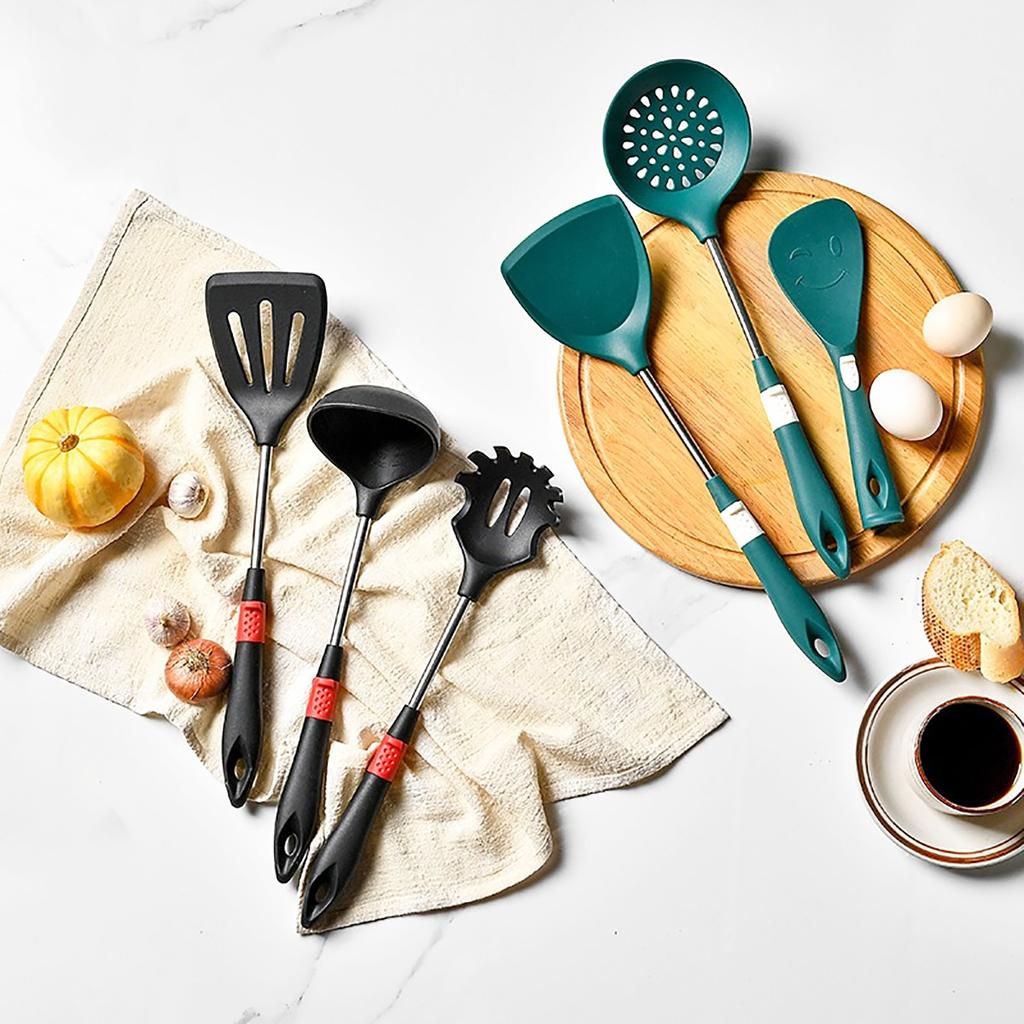 Silicone Kitchen Utensils Non-stick Cookware Kitchenware Cake BBQ Cooking Tool Spatula Ladle Egg Beaters Shovel Spoon Soup