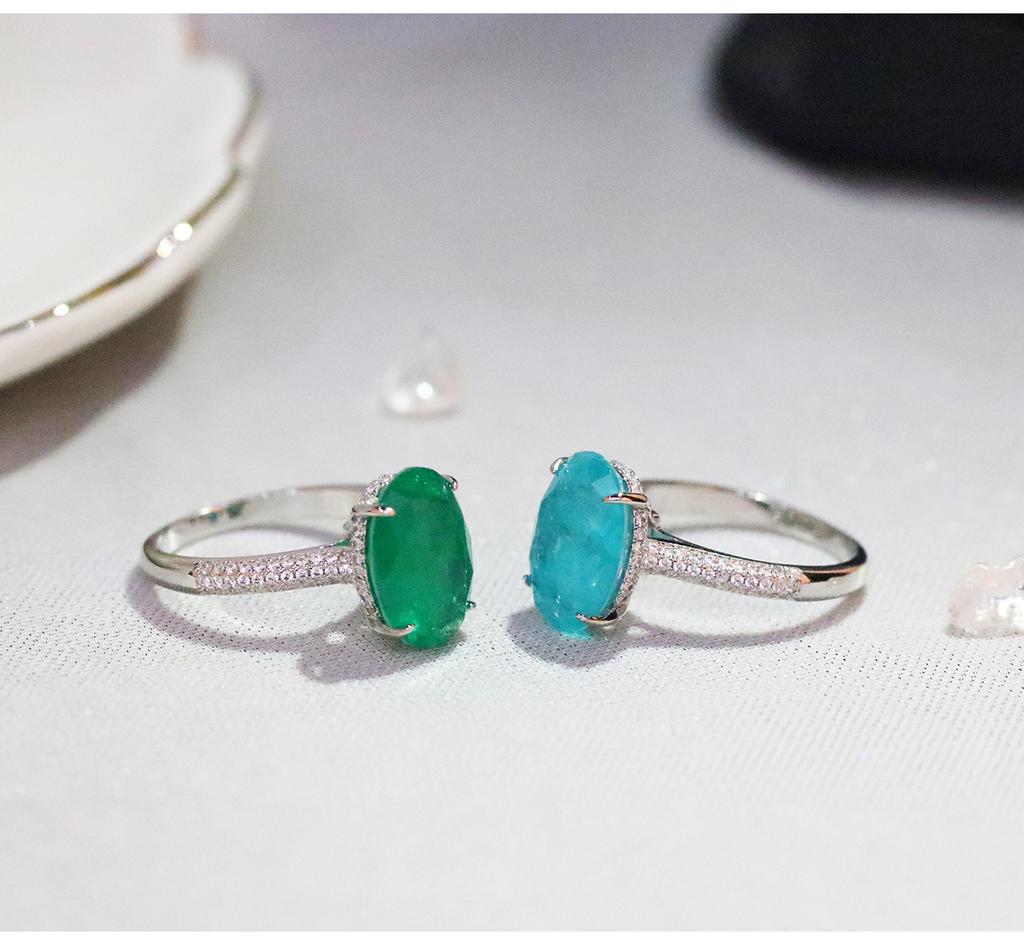 100% S925 Стерлингового Серебра Зеленый Изумруд Кольцо Для Женщин Изысканные Обручальные Кольца Сапфир Драгоценные Камни Ювелирные Изделия Натуральный Топаз Кольца Коробка