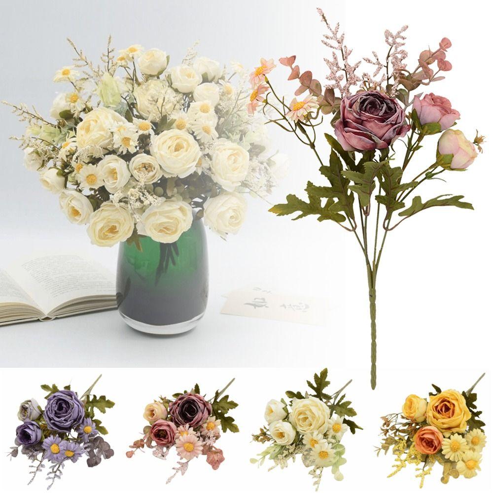 Multicolor Simulation Rose Flower Silk Petals Faux Floral Bouquet Fake Flower Bride Bouquet
