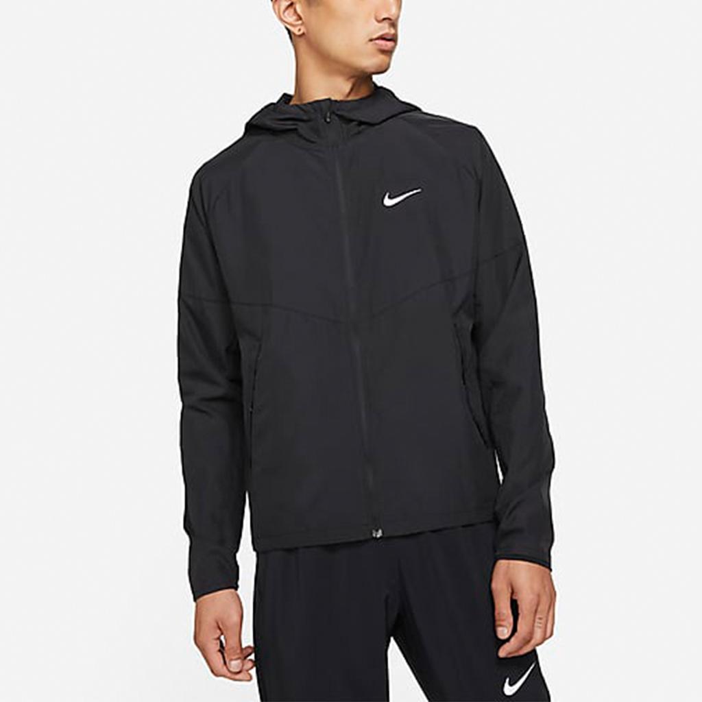 Nike Reflective Logo Print Woven Running Hooded Jacket Men Outerwear Black DD4747-010