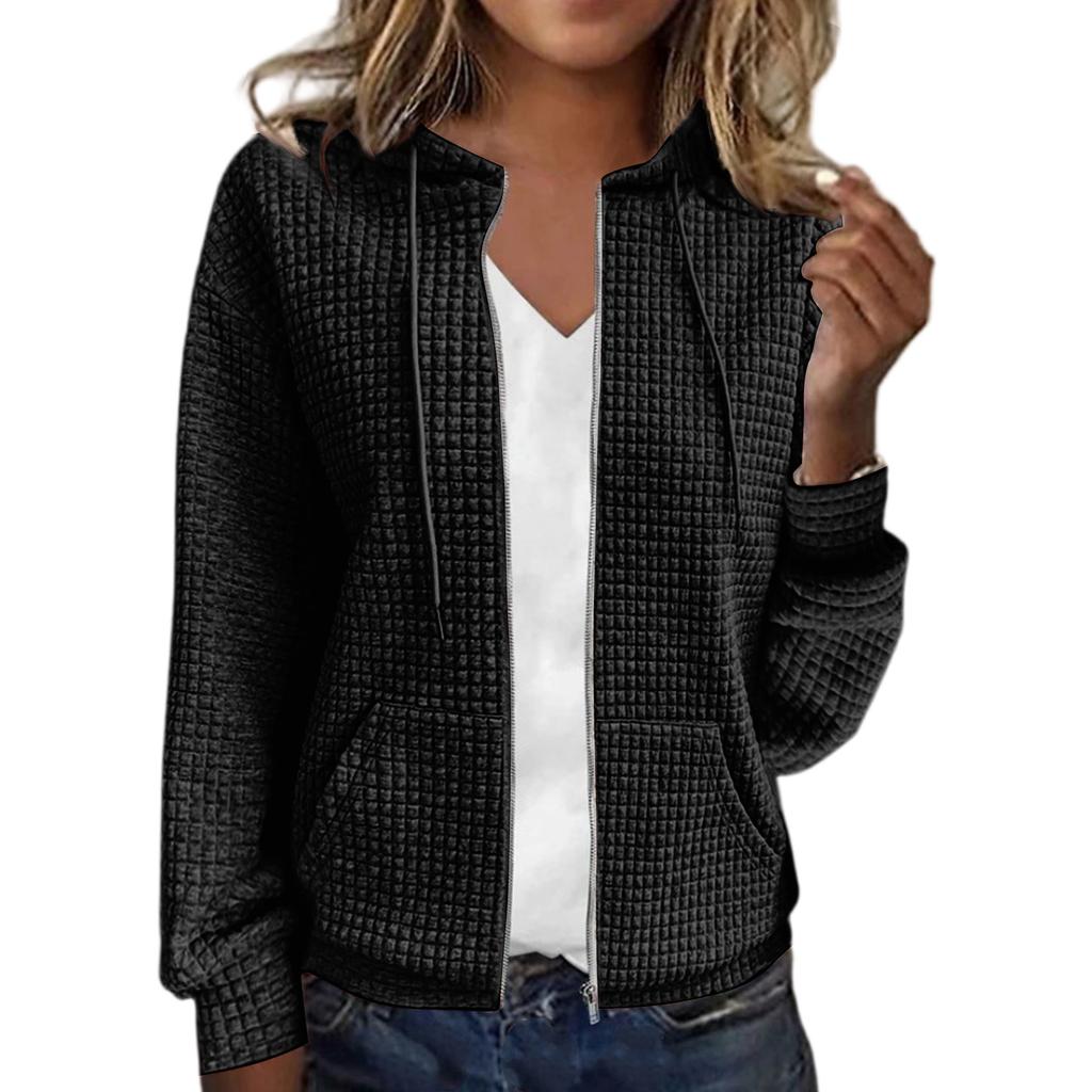 Женский однотонный кардиган на молнии с капюшоном, толстовка с длинным рукавом, куртка