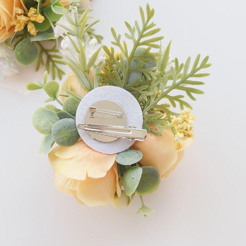 Light Yellow White Wrist Corsage Bracelet Silk Material Silk Rose Brooch Bridesmaid Gift