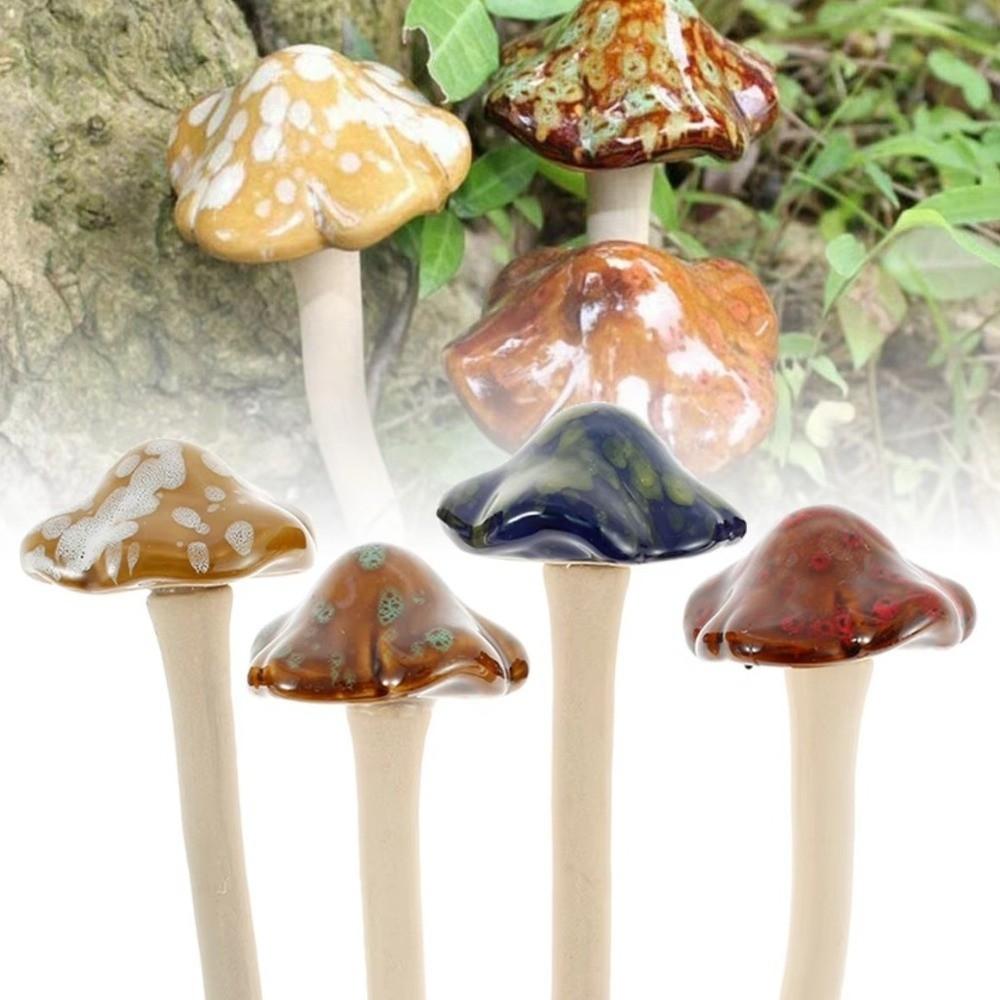 4PCS Ceramics Pottery Sculpture Realistic Mushroom Sculpture Flower Pot Decoration