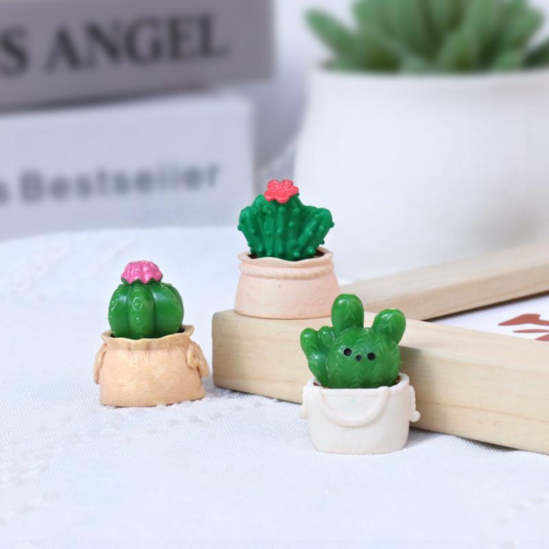 Creative Moss Miniature Artificial Cactus Cartoon Style Resin Garden Decor Piece
