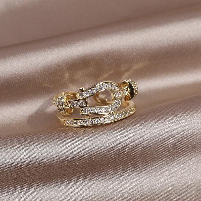 14-каратное настоящее золотое покрытие изысканное кольцо с геометрией AAA циркония двойное элегантное женское свадебное вечернее регулируемое кольцо