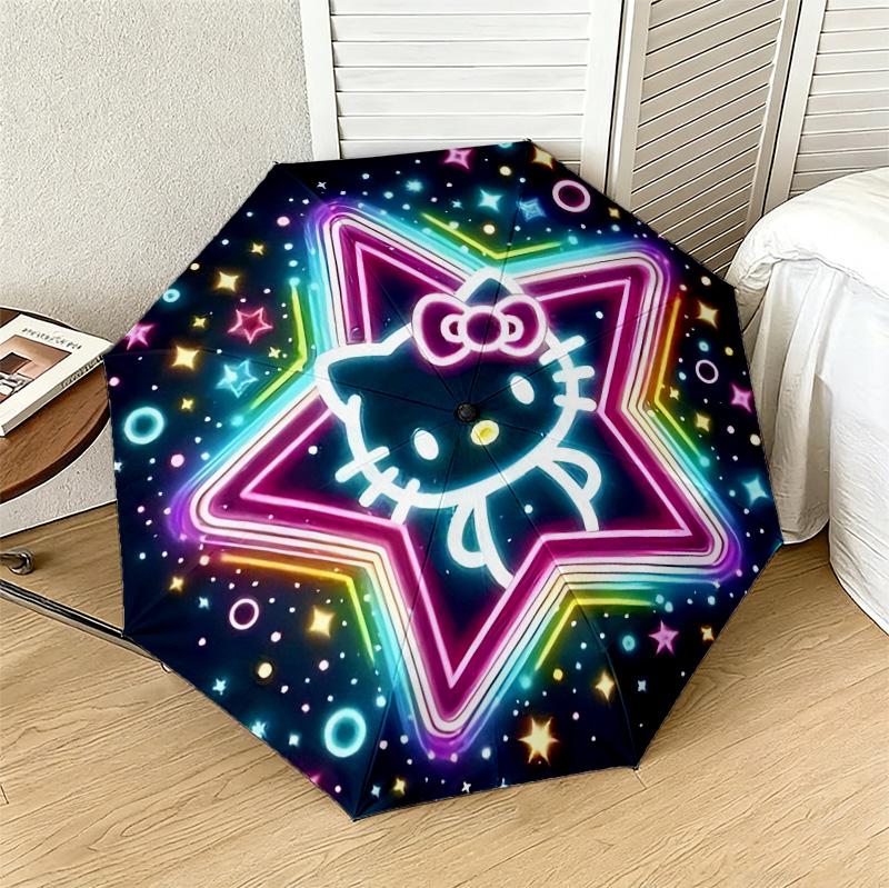 Neon Hello Kitty 8 Ribs 3Fold Black Glue Uv Protection Umbrella Sun Protection Rainproof Compact Folding Umbrella For Travel Daily Use C923569