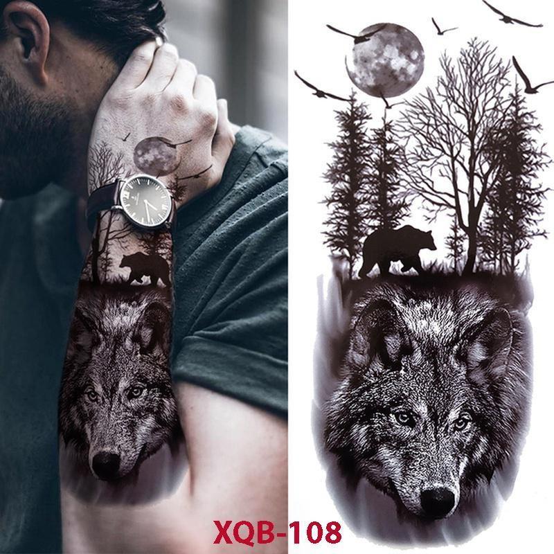 1PCS Tattoo Temporary Men Fake Sleeve Tattoo Stickers Tiger Wolf Lion Tattoo Arm Body Art Fake Tattoo Men