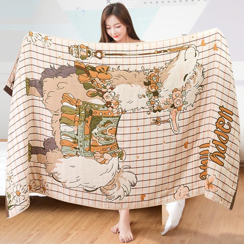 80x160 см Милое мультяшное чистое хлопковое марлевое банное полотенце, жаккардовый рисунок с животными, супер впитывающее, мягкое, удобное, большое полотенце для домашнего использования в любое время года