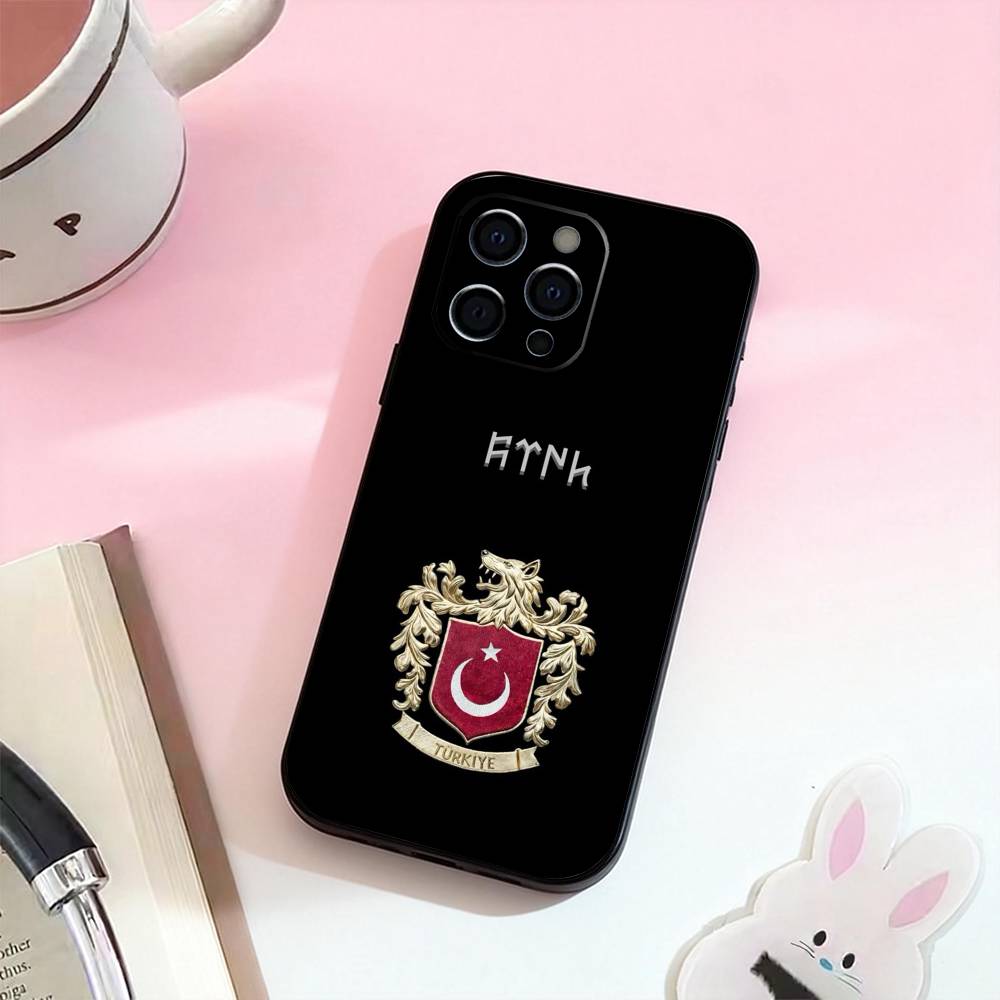 Чехол для телефона Turk Wolf Turkey Flag для iPhone 17,16,15,14,13,12,11 Plus,Pro Max, Мягкий силиконовый черный чехол