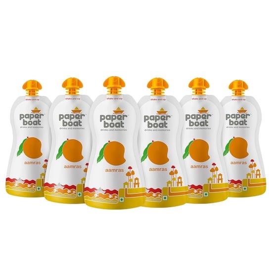 Paper Boat Aamras, Mango Fruit Juice, No Added Preservatives and Colours (Pack of 6, 200ml each)