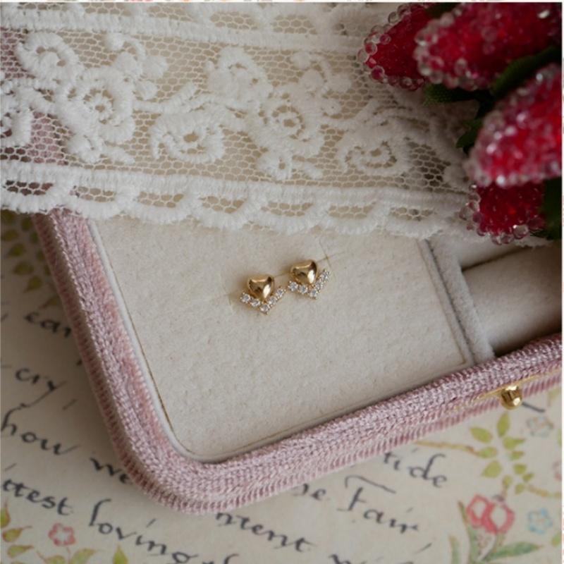 S925 Sterling Silver Plated 18k Gold Heart Earrings Mini Exquisite Micro Inlaid Zircon Cute Ear Accessories
