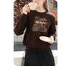 I BELIEVE YOU Woman Casual Sweatshirt 2025 Winter Retro Brown Letters Embroidered Round Neck Top Warm