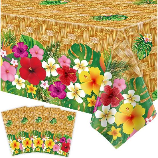 4 Pcs Hawaiian Luau Tablecloths Hawaiian Luau Table Cover Tropical Palm Leaves Tablecloth 86 x 51 in Palm Leaves Table Cloth Baby Birthday Party