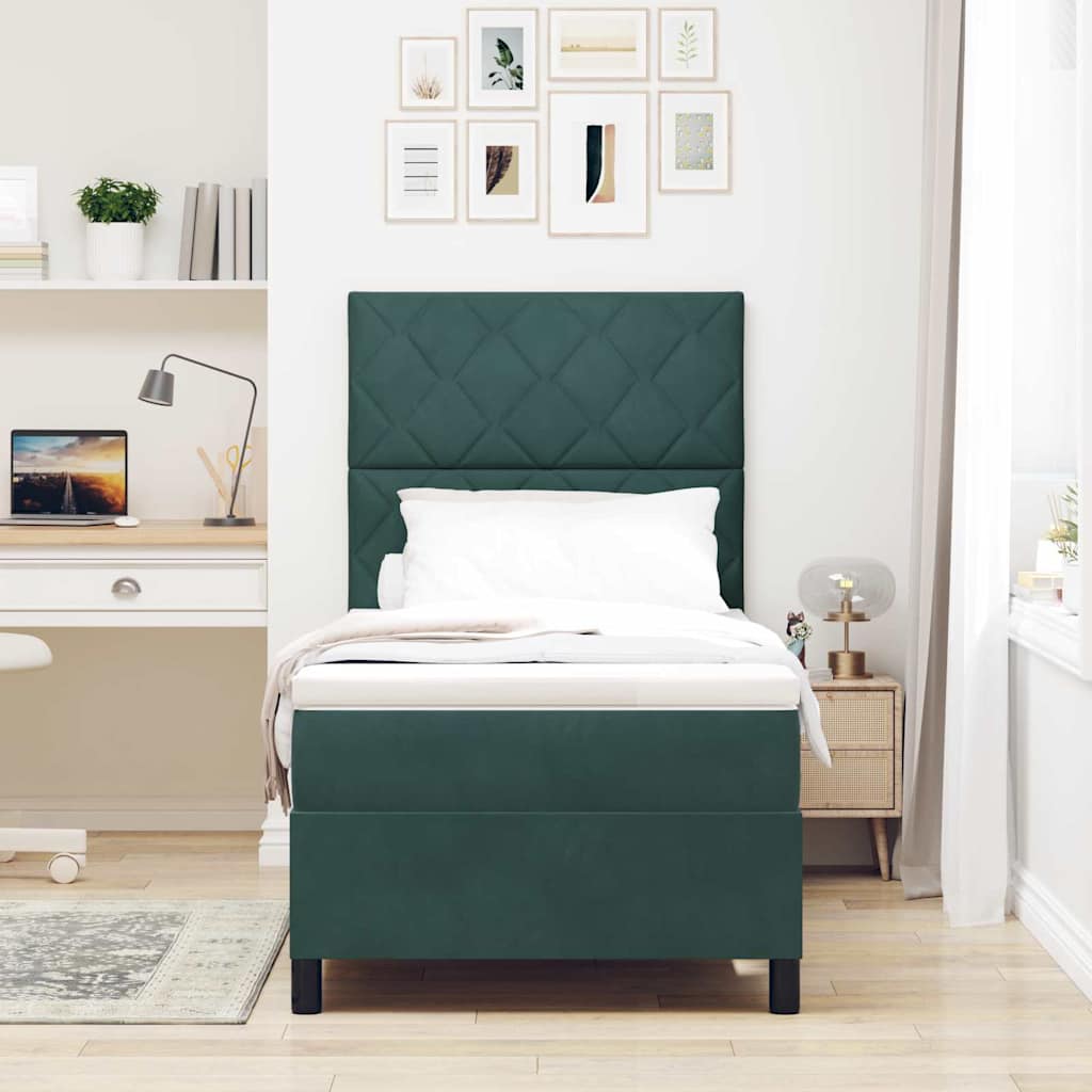 LED Box Spring Bed with Headboard Dark Green 100 x 200 cm Velvet