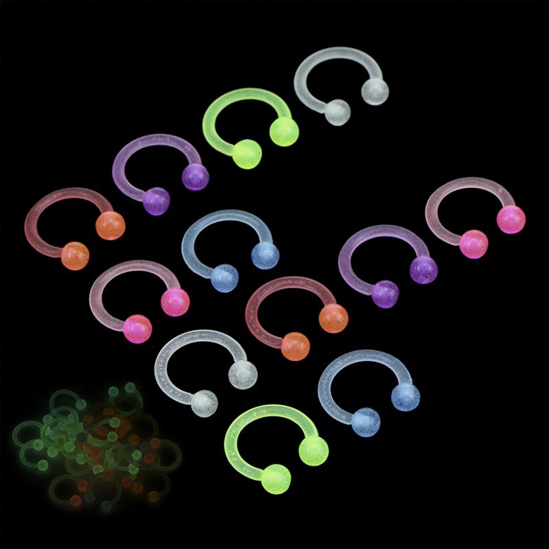Set Acrylic Luminous Bar Lip Nose Septum Ear Ring Stud Body Piercing Jewelry
