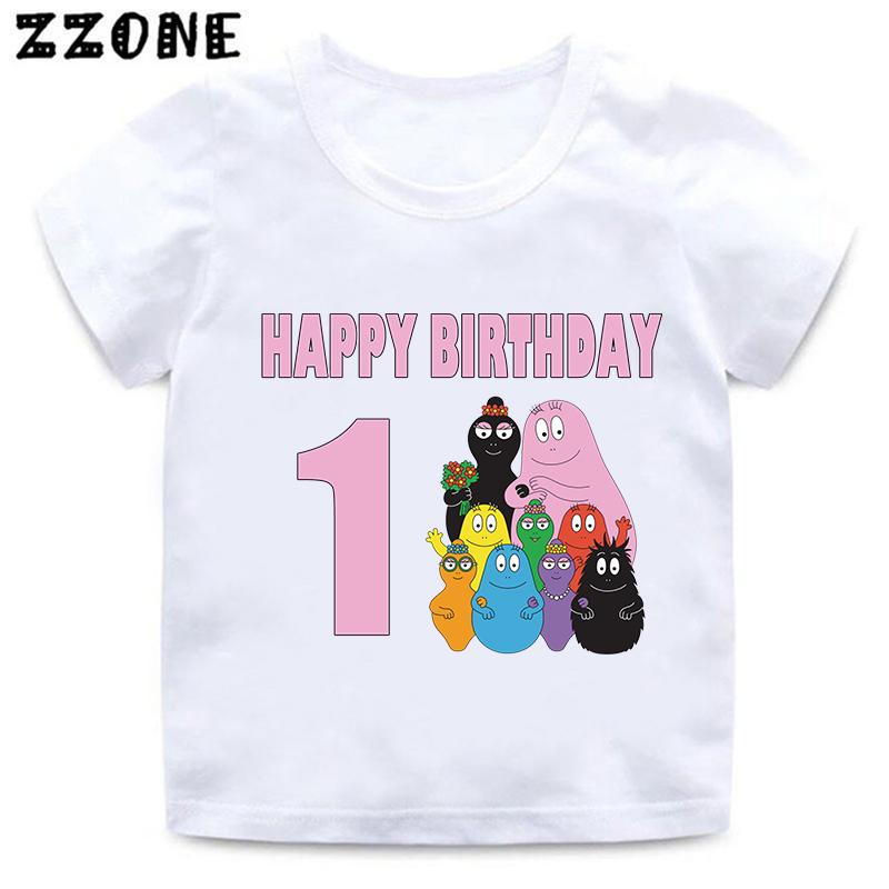 Cute Barbapapa Print Cartoon Girls Clothes 1 2 3 4 5 6 7 8 9 Years Happy Birthday Kids Short Sleeve T shirt Baby Boys TShirts
