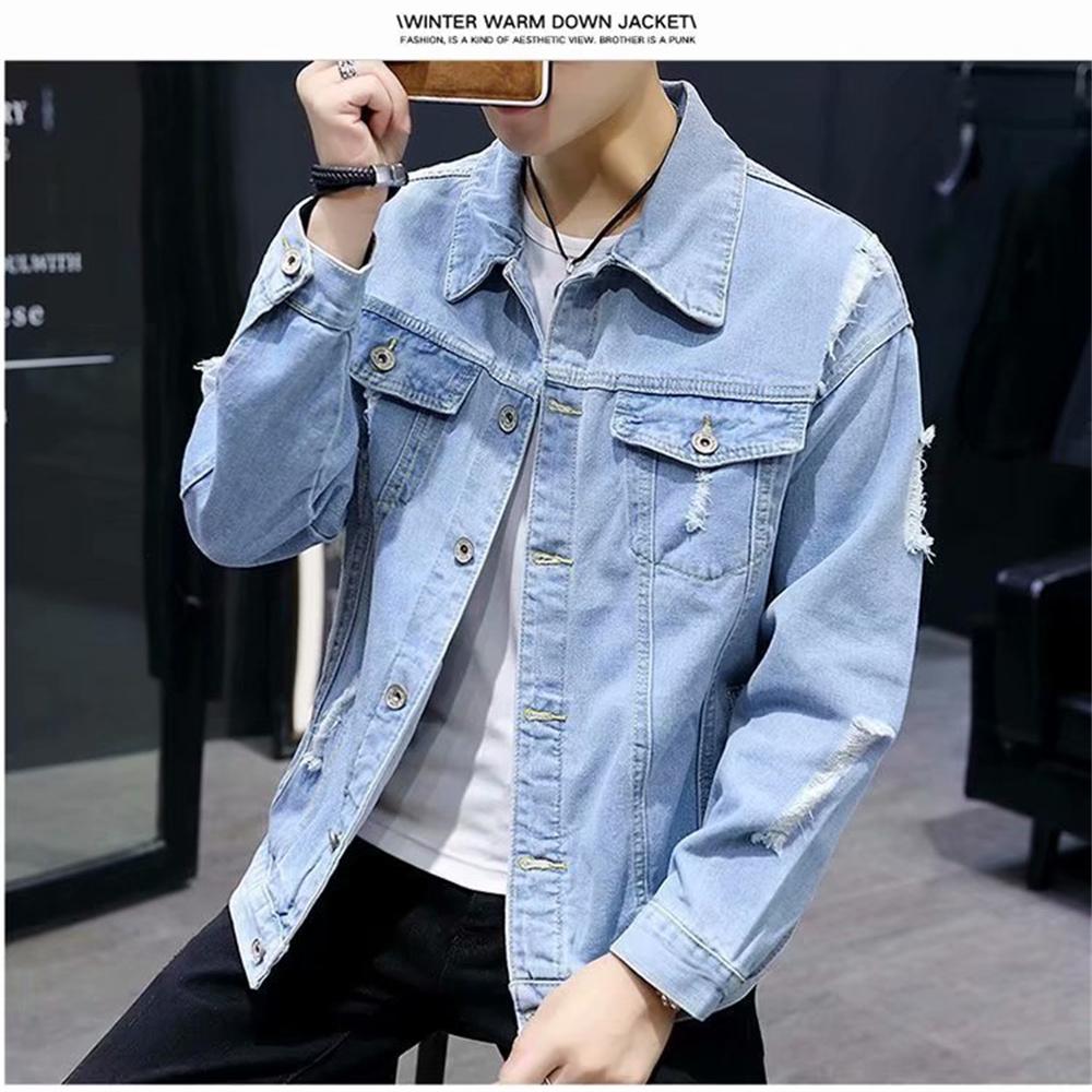 Лето-Осенняя джинсовая куртка с рваными дырками, винтажная одежда, мужская и женская куртка-дальнобойщик, куртка на пуговицах с длинными рукавами в западном стиле