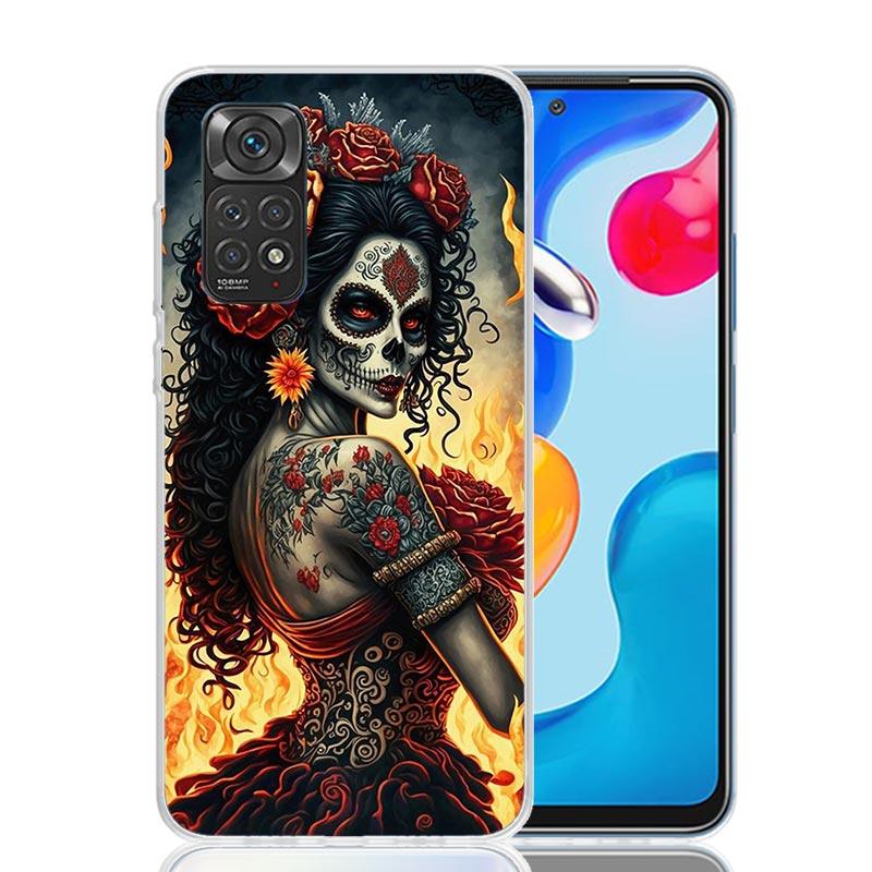 Catrina Beautiful Rose Girl Skull Phone Case For Xiaomi Redmi Note 14 13 14S 12S 12 11S 11T 11E Pro Plus 10S 10 9S 9 Art Customi